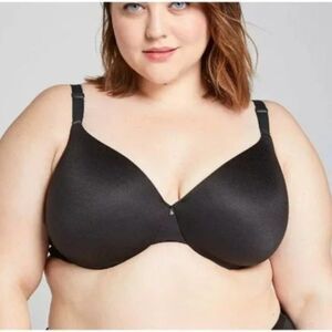 CACIQUE Black Invisible Backsmoother Lightly‎ Lined Balconette Bra Sz 44DD NEW